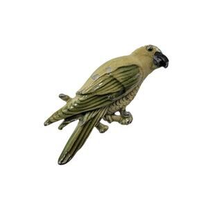 Vintage Green Enamel Parrot Brooch Bird Pin Tropical Figural